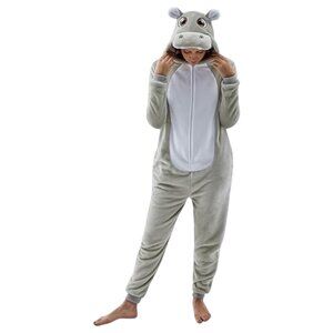 Hippo Grey Adult Unisex Onesie Pajamas Animal One Piece Size Medium Costume